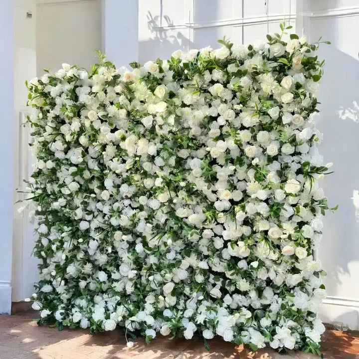 Floral wall backdrop featuring white flowers perfect for prom and events
