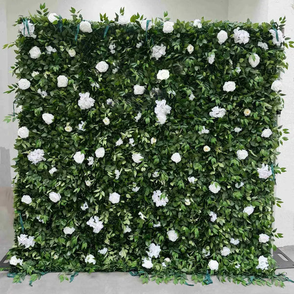 Close-up view of floral wall backdrop with intricate flower details for elegant events.