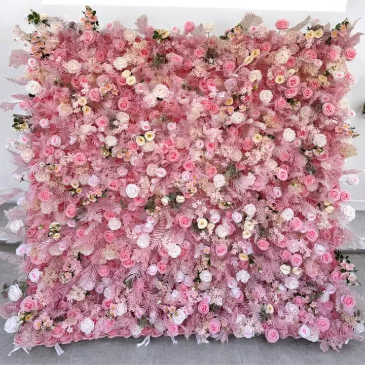 Pink floral wall backdrop rich with roses for weddings and parties.