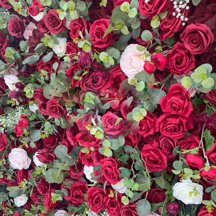 Luxurious red rose wall flowers creating a captivating backdrop for special events.