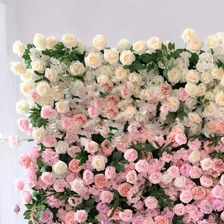 Elegant flower wall of pastel roses, perfect for wedding and prom backdrops.