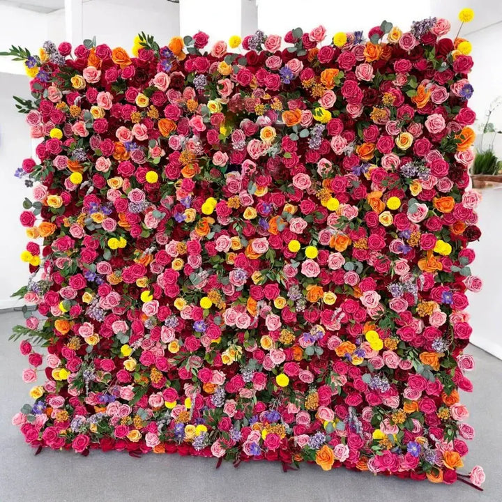 Full floral backdrop bursting with rainbow blooms, ideal for festive events.