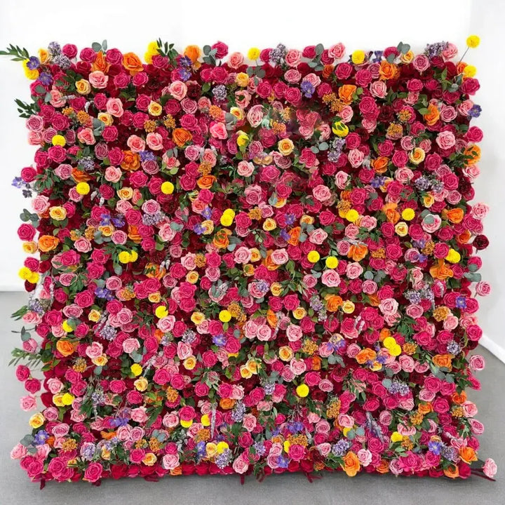 Full floral backdrop bursting with rainbow blooms, ideal for festive events.