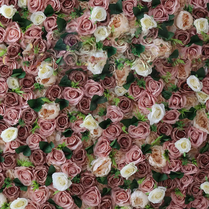 Close-up of pink and cream roses in decorative flower wall panel