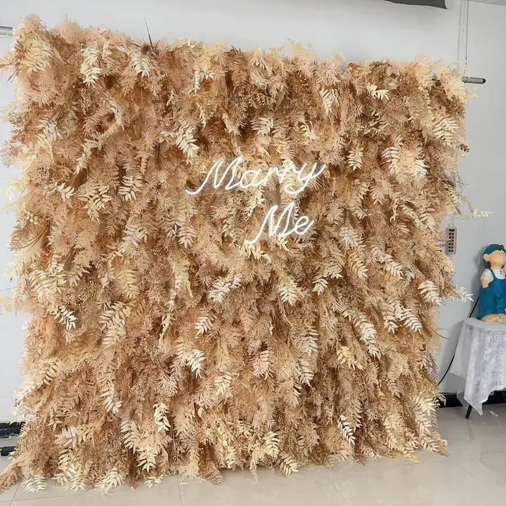 Romantic champagne-colored floral wall backdrop for weddings