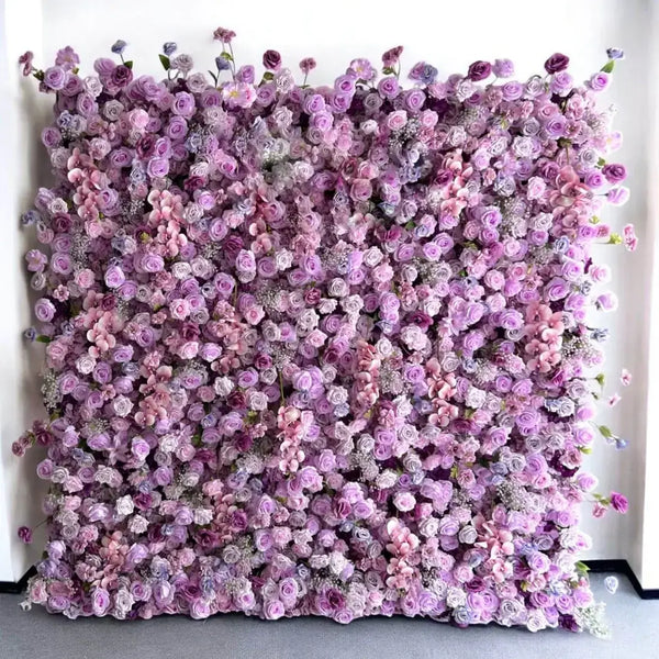 Luxurious purple and pink flower wall, perfect for creating a stunning visual at events.