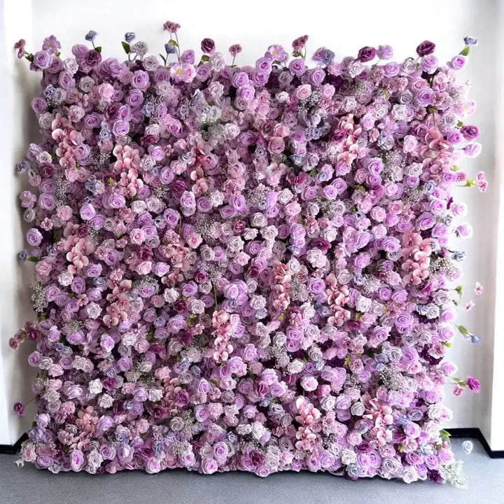 Luxurious purple and pink flower wall, perfect for creating a stunning visual at events.