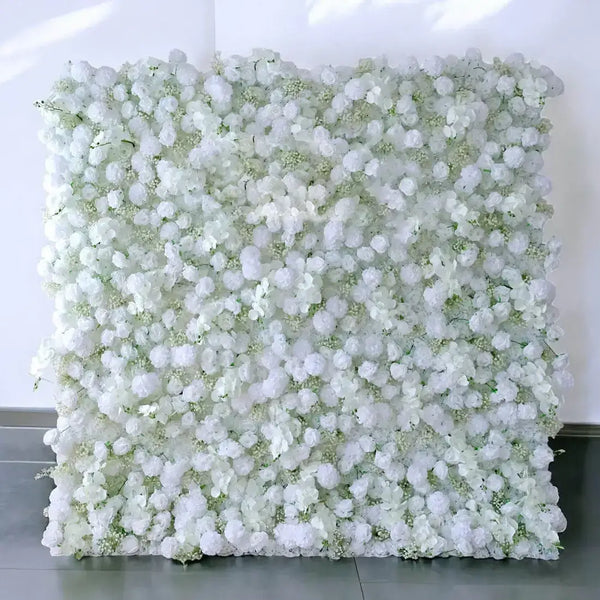 Elegant white flower wall backdrop perfect for weddings and upscale 