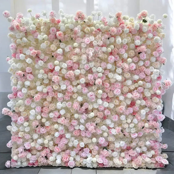 Close-up of decorative flower wall with soft pink roses