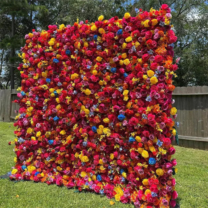 Side angle of vibrant floral wall showcasing dense texture and bright petals