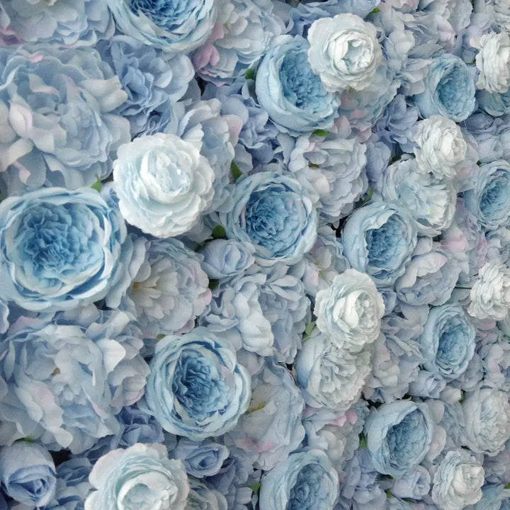 Close-up of soft powder blue roses in floral wall panel