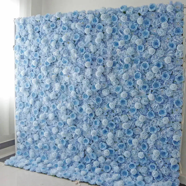 Light blue flower wall backdrop with roses and peonies for event decor