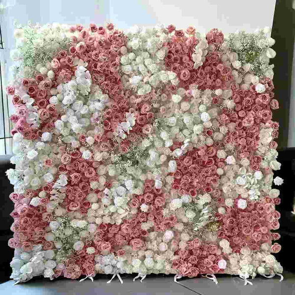 Elegant pink and white flower wall backdrop for wedding decor