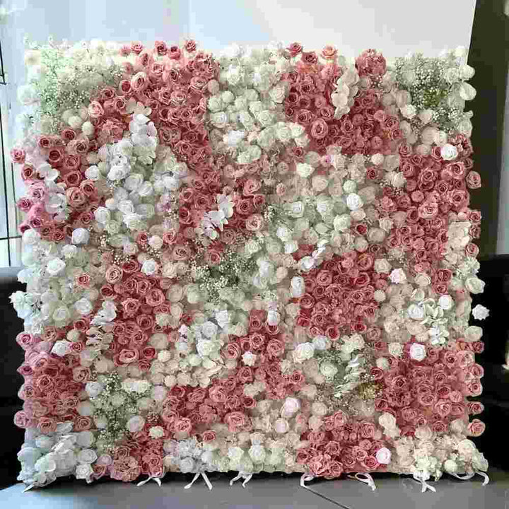Elegant pink and white flower wall backdrop for wedding decor