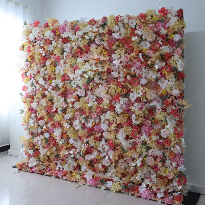 Decorative flower wall with vibrant textures for wedding or party décor