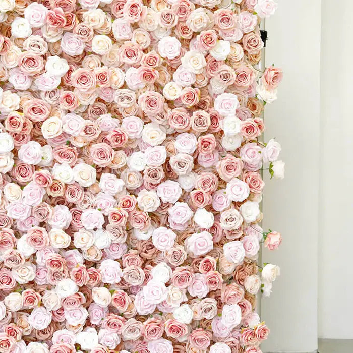Detail view of blush and cream roses densely packed for a luxurious floral backdrop
