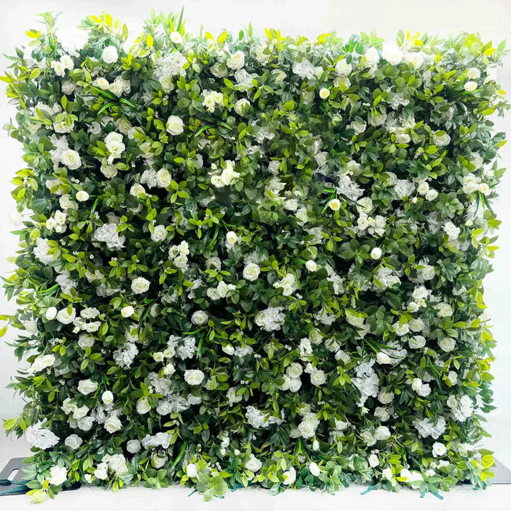 Green and white flower wall backdrop for elegant events