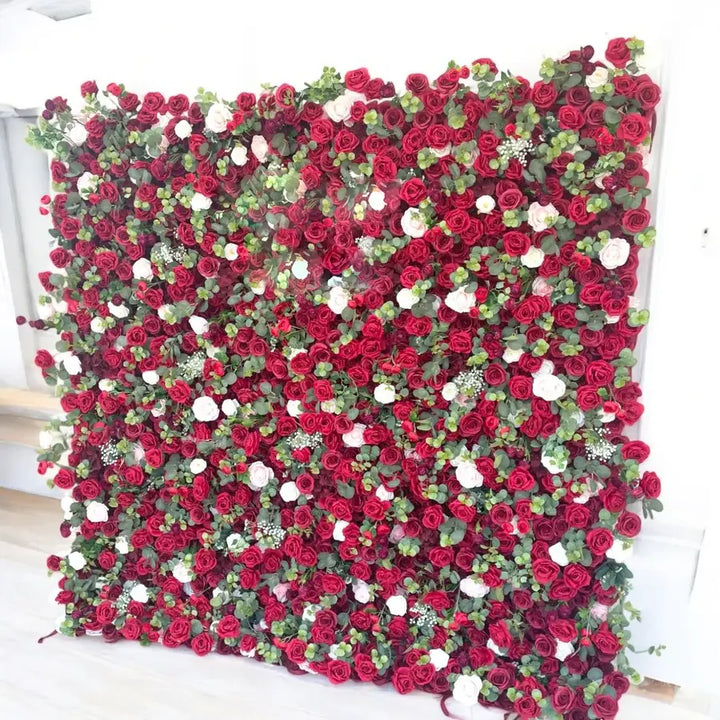 Decorative flower wall with roses and eucalyptus