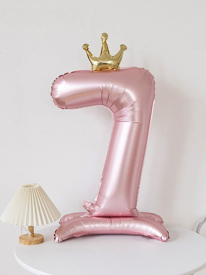 40 Inch Pink Standing Number Balloons with Crown