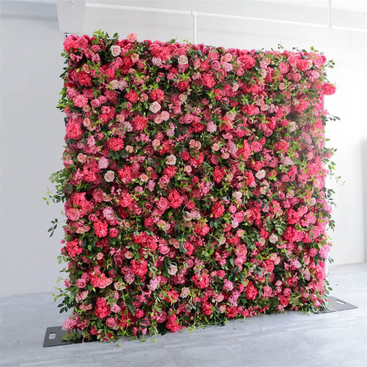 Angled shot showing texture and layers of pink blooms with natural greenery