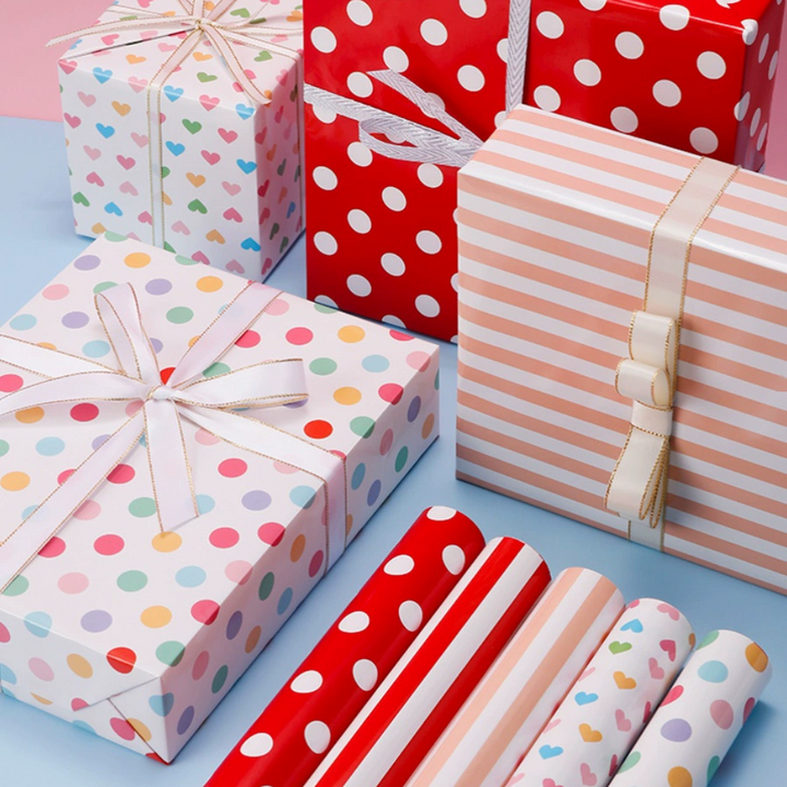 Cute heart-patterned wrapping paper for creative gifts.