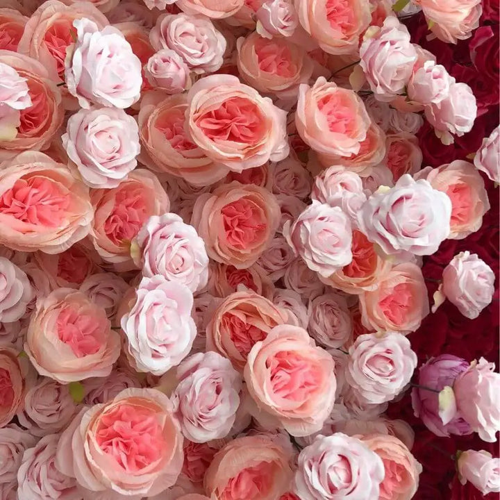 Light pink roses with coral centers in a romantic floral backdrop