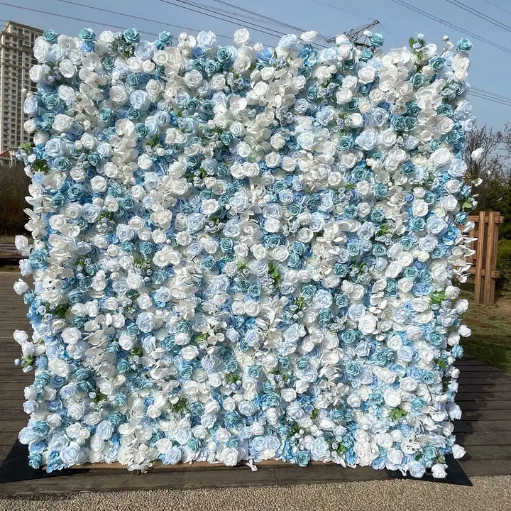 Blue and white rose flower wall backdrop for elegant events
