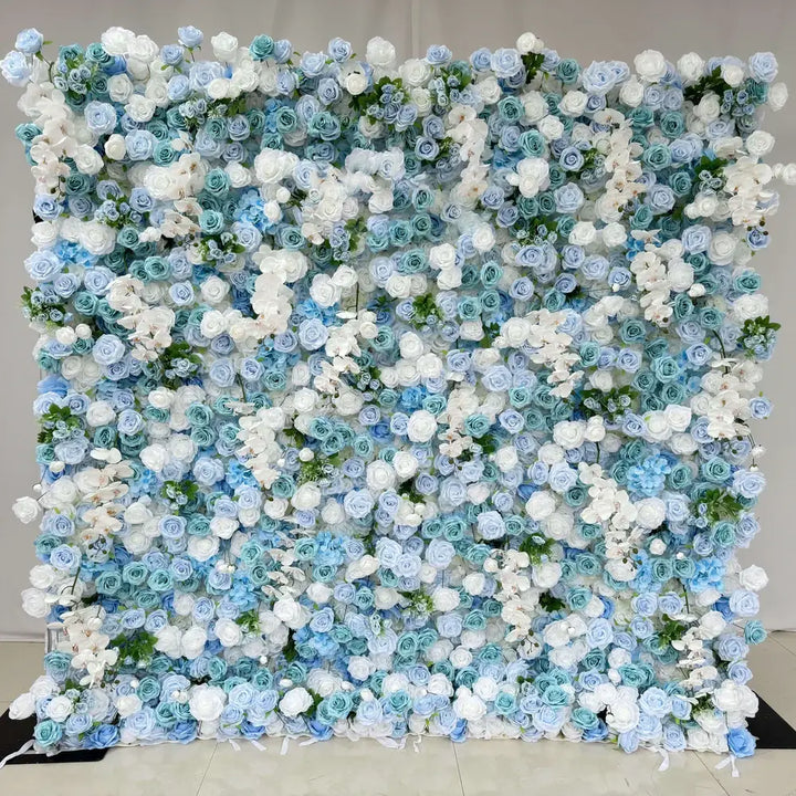 Blue and white rose flower wall backdrop for elegant events