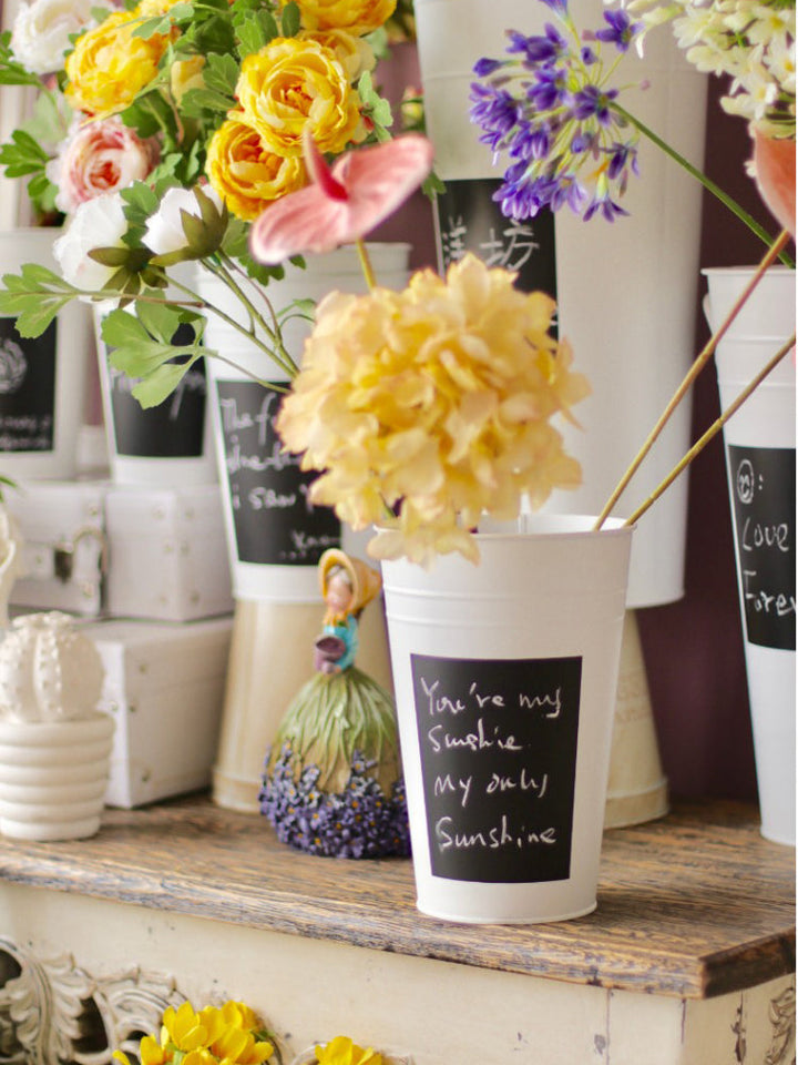 French Metal Flower Bucket with Chalkboard Pack 2