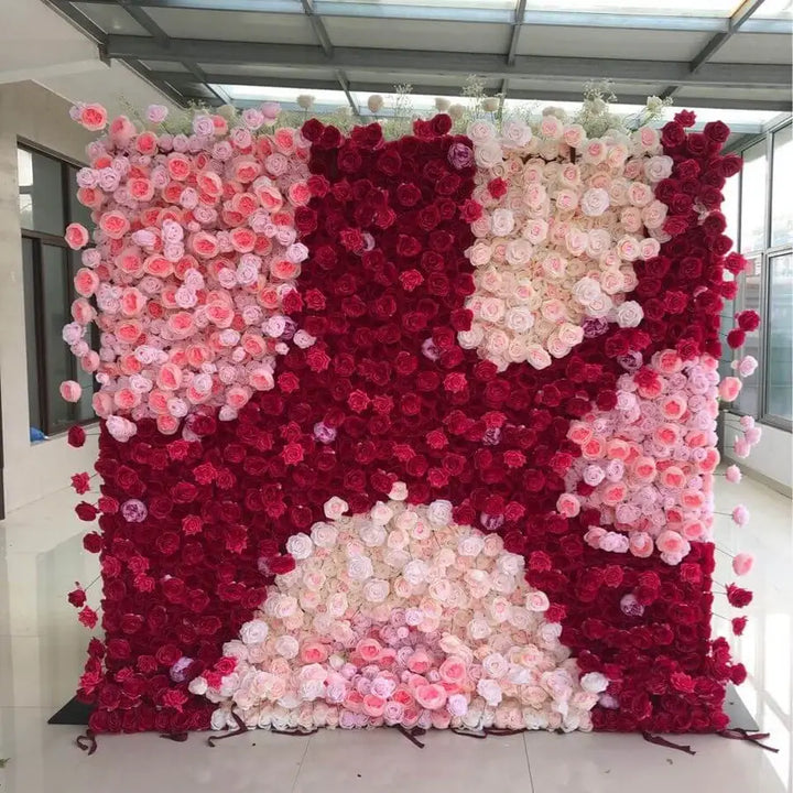 Blush and burgundy rose flower wall backdrop with elegant design