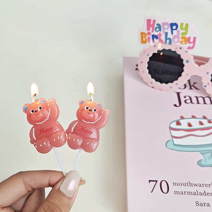 5pcs Cute Pink Teddy Bear Birthday Candles