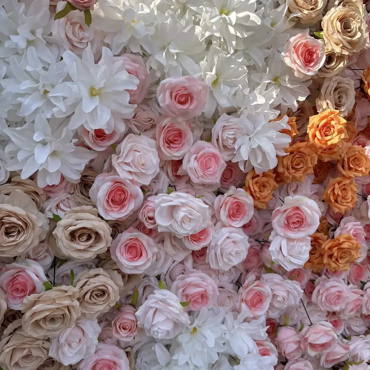 Detailed view of a sophisticated floral backdrop with roses in soft pastel tones.