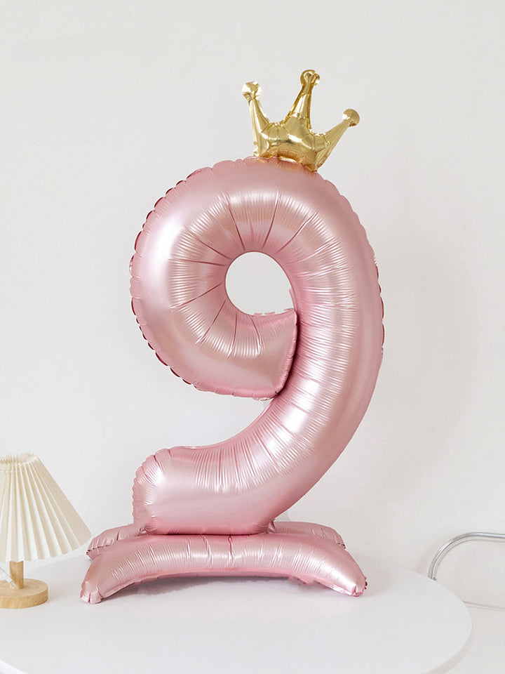 40 Inch Pink Standing Number Balloons with Crown