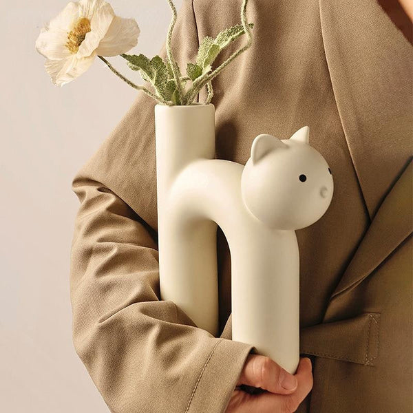 Cute Cat Ceramic Vase Home Decoration