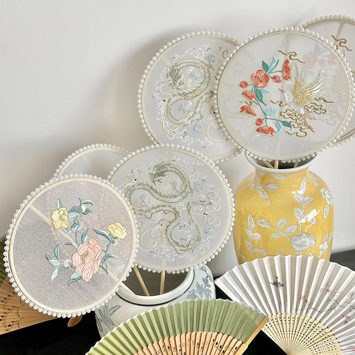 Chinese Embroidery Pearl Fan, perfect as florist supplies.