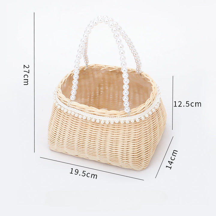 Waterproof Rattan Flower Basket with Pearl Handle