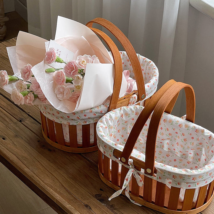 Set of 2 Flower Baskets with Cotton Fabric Liners