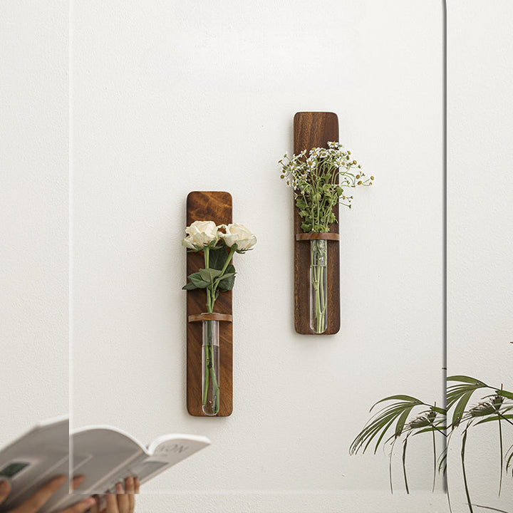 Wall-Mounted Wood Hydroponic Vase