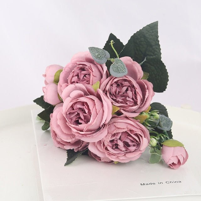 1 Bouquet 9 heads Artificial Flowers Peony Tea Rose Autumn Silk Fake Flowers for DIY Living Room Home Garden Wedding Decoration, perfect as faux flowers.