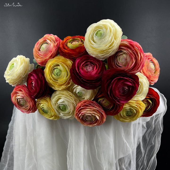 1-Head Peach Ranunculus Artificial Flower Branch, perfect as faux flowers.