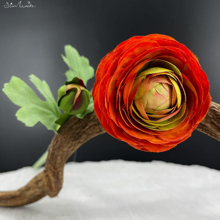 1-Head Peach Ranunculus Artificial Flower Branch, perfect as florist fake flowers.