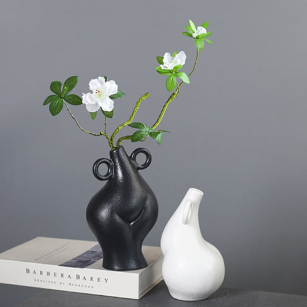 Black and white sculptural ceramic vases for modern home decor