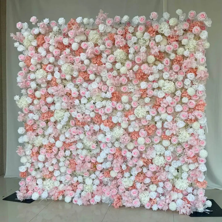 Romantic pastel flower backdrop featuring clustered roses and soft peach florals.