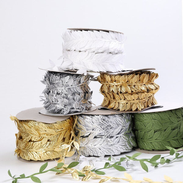 10 Meters Golden Silver Leaf Ribbon for Crafts