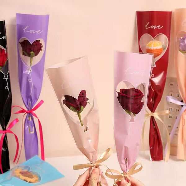 100pcs Single Rose Heart Floral Sleeves Packaging Bags is a delightful addition to your valentine flower collection.