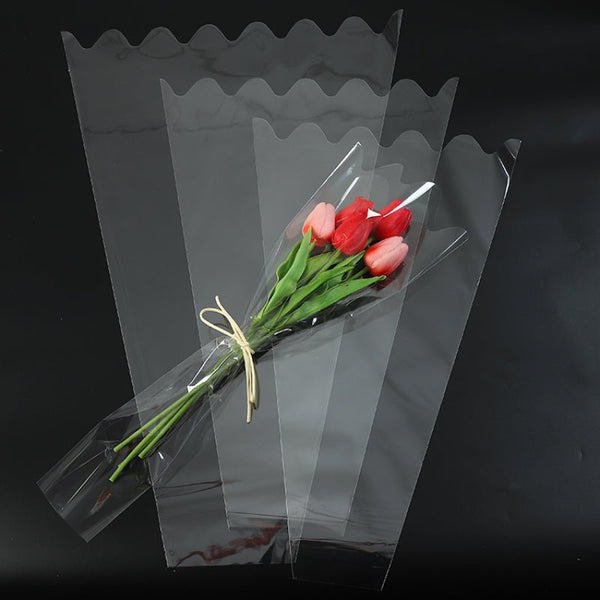 100pcs Wavy Edge Clear Plastic Bouquet Bags