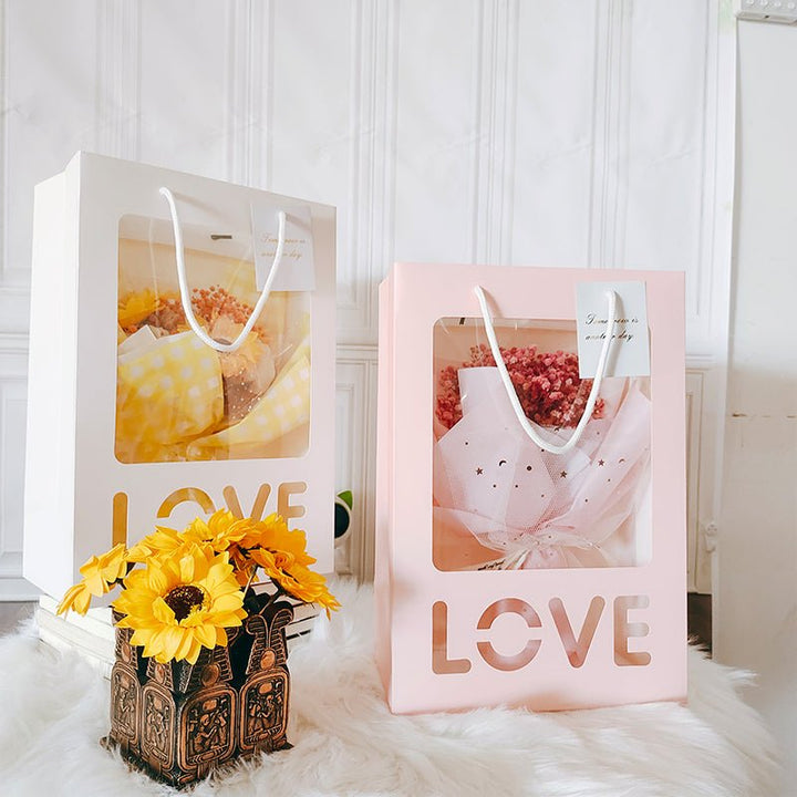 10cs LOVE Gift Bag with Window Transparent Bouquet Packing Bags is a delightful addition to your valentine flower collection.