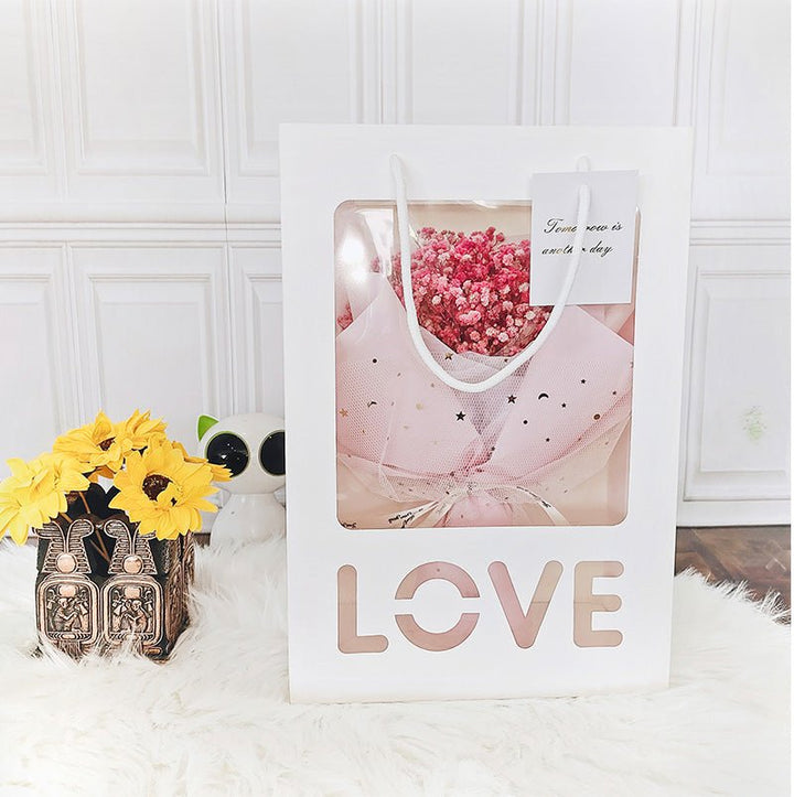 10cs LOVE Gift Bag with Window Transparent Bouquet Packing Bags is a delightful addition to your valentine flowers collection.