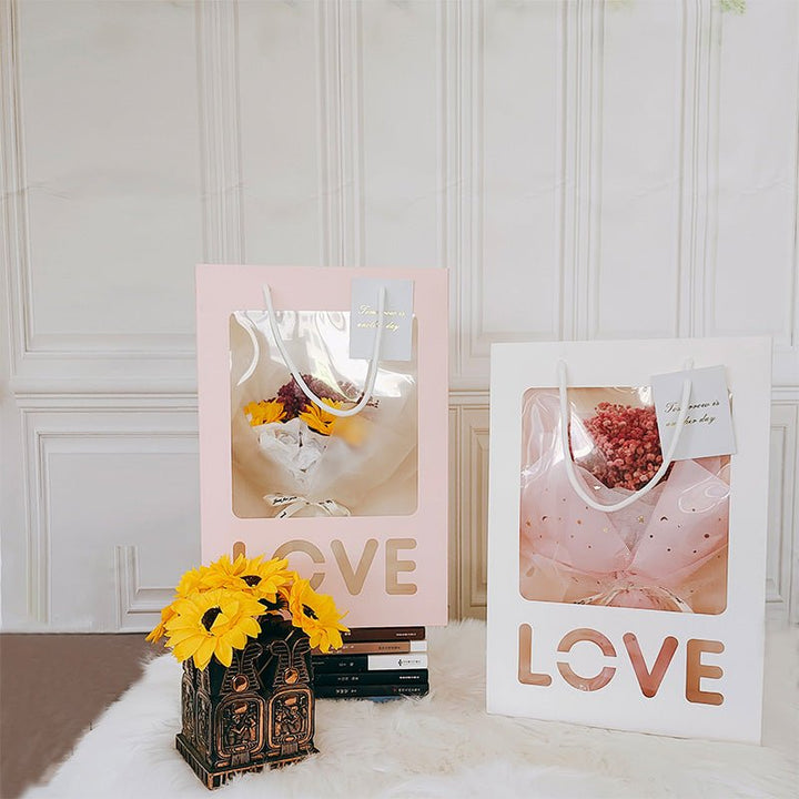 10cs LOVE Gift Bag with Window Transparent Bouquet Packing Bags is a delightful addition to your valentine flower collection.