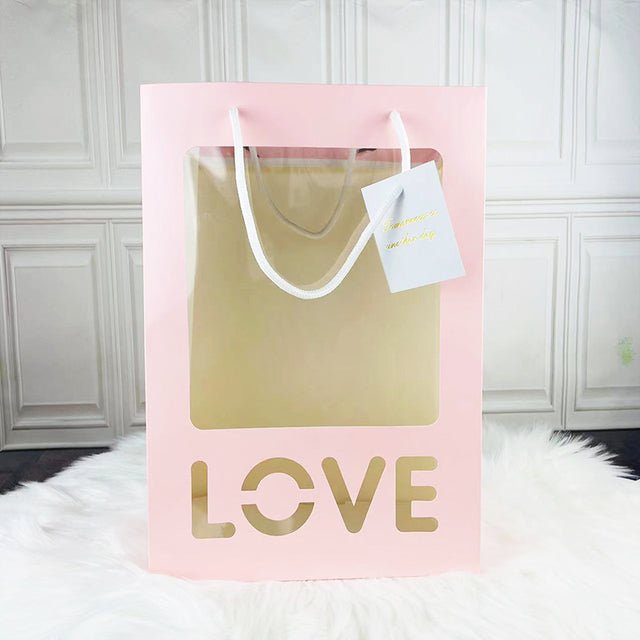 10cs LOVE Gift Bag with Window Transparent Bouquet Packing Bags is a delightful addition to your valentine flower collection.